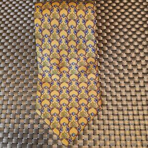 Point Carre Beverly Hills Italy 60X4 Silk Gold/Brown Filigree Necktie (0218)